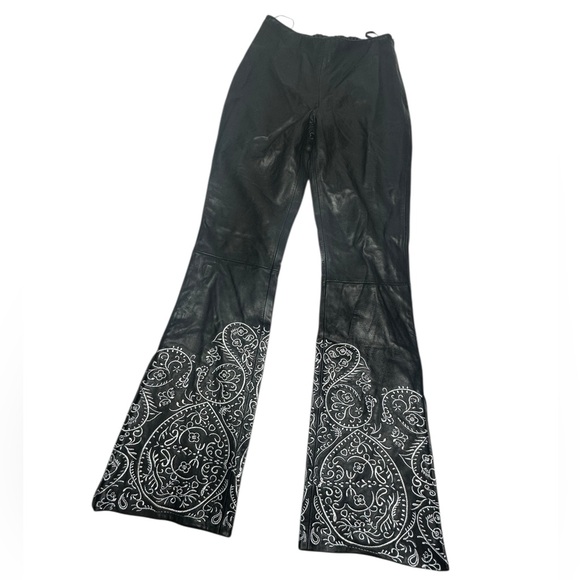 NWT Free People x Understated Leather Black Leather Embroidered Moto Pants S - Picture 6 of 16
